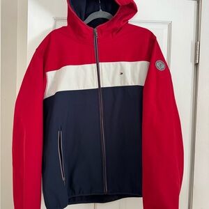 Tommy Hilfiger Red, White & Navy Colorblock Hooded Windbreaker
